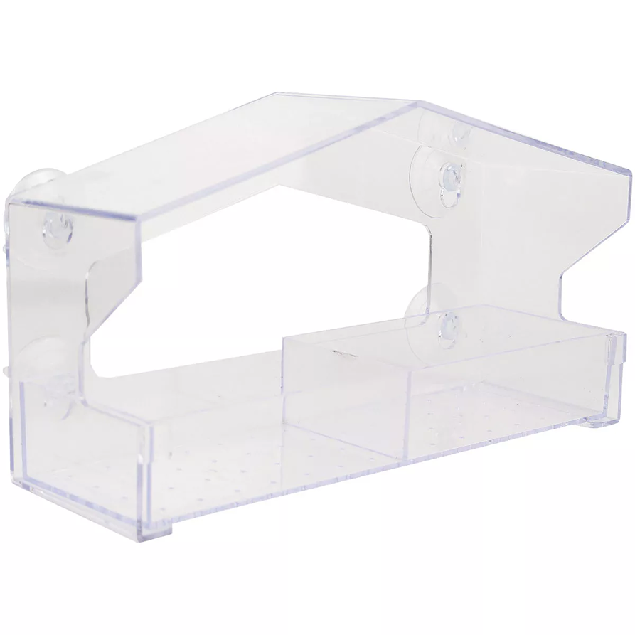 Clear plastic window bird feeder with angled roof and divided seed tray for easy attachment to windows