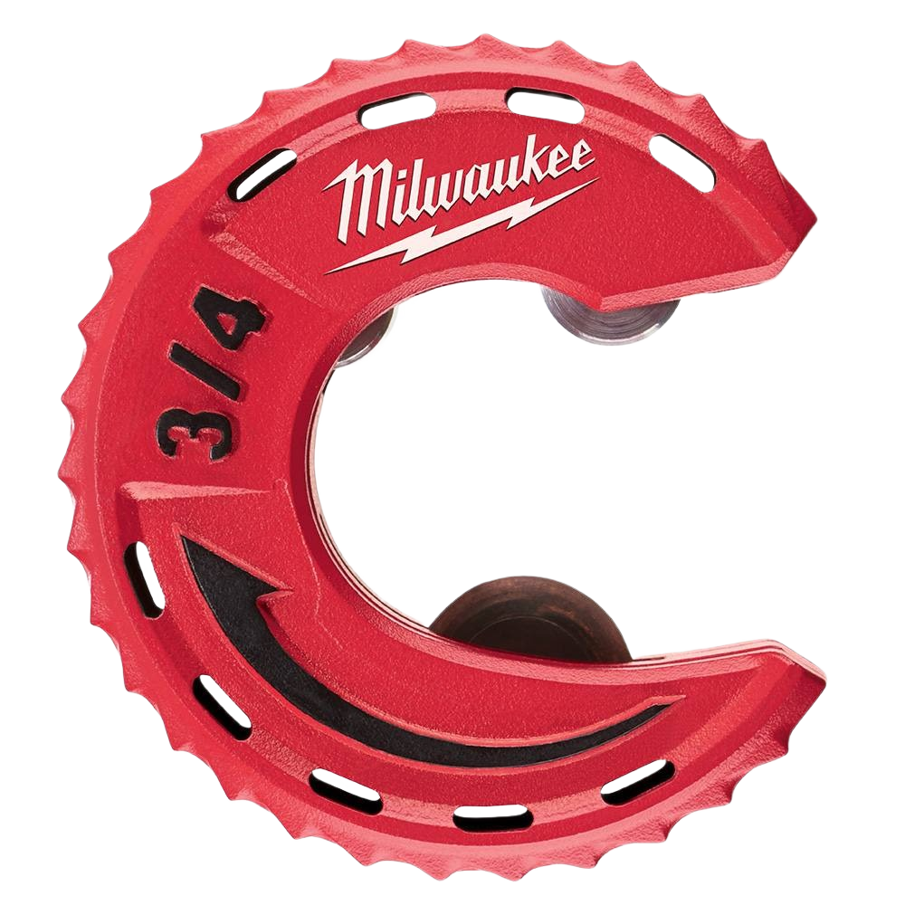 Compact red tubing cutter with ergonomic design for cutting 3/4 inch pipes in tight spaces for home improvement tasks