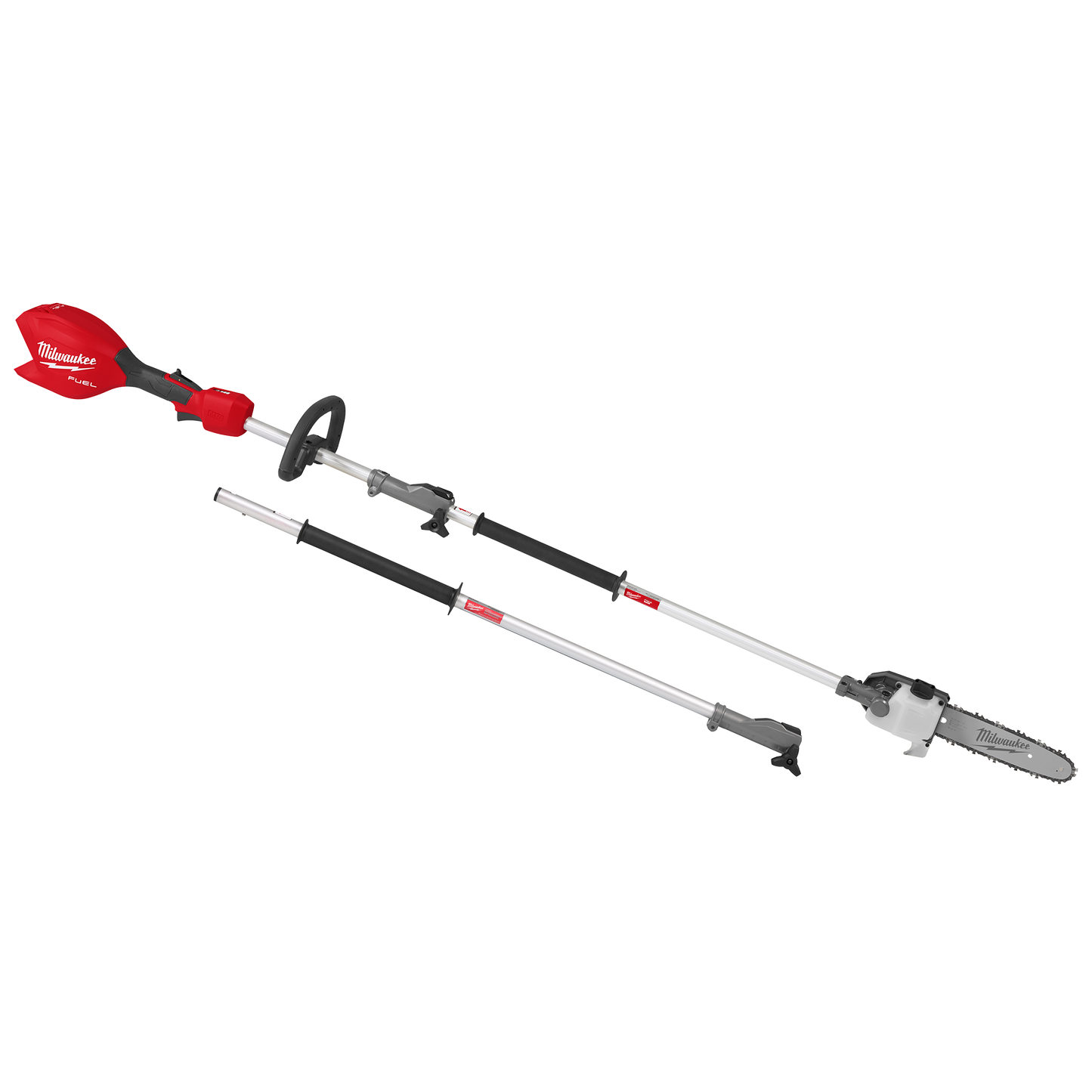 Telescoping pole saw with red housing and black and silver adjustable extension for home improvement tasks