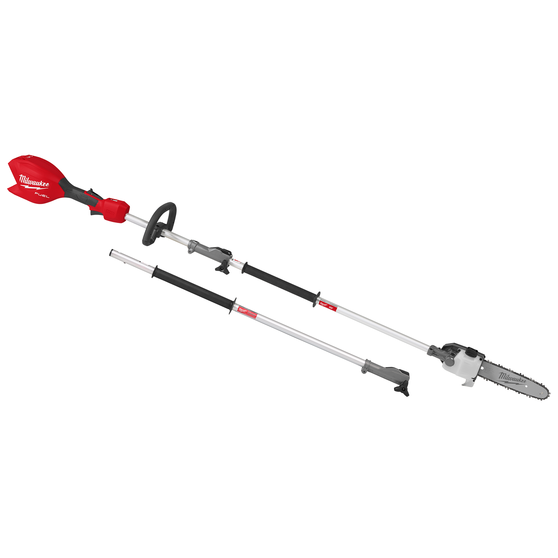 Telescoping pole saw with red housing and black and silver adjustable extension for home improvement tasks