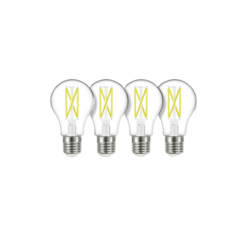 Set of four clear LED A19 light bulbs with medium bases, energy-efficient lighting for home and office use under $50 collections