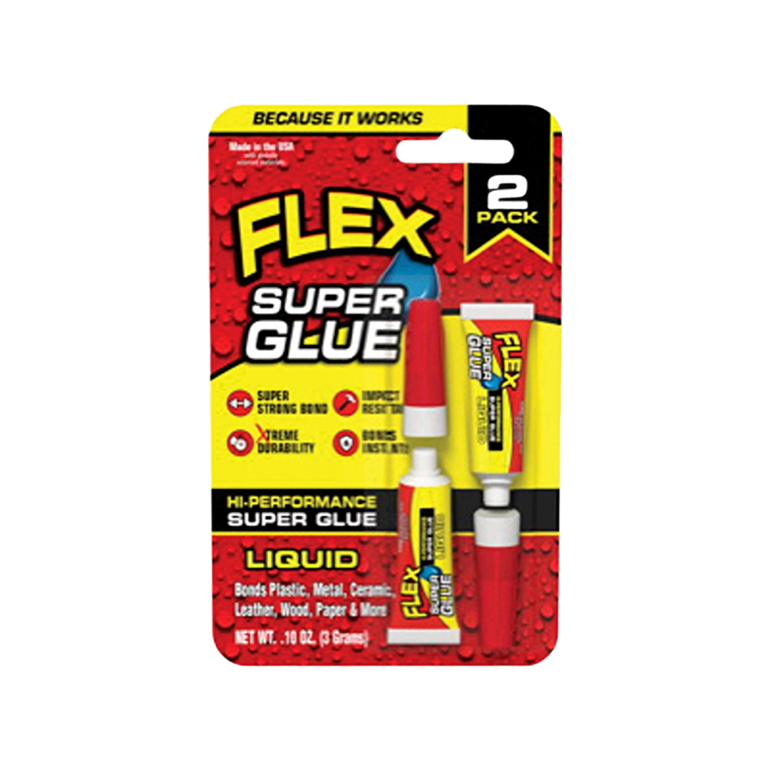 Two-pack of Flex liquid super glue tubes in red and yellow packaging for glue and adhesives collections