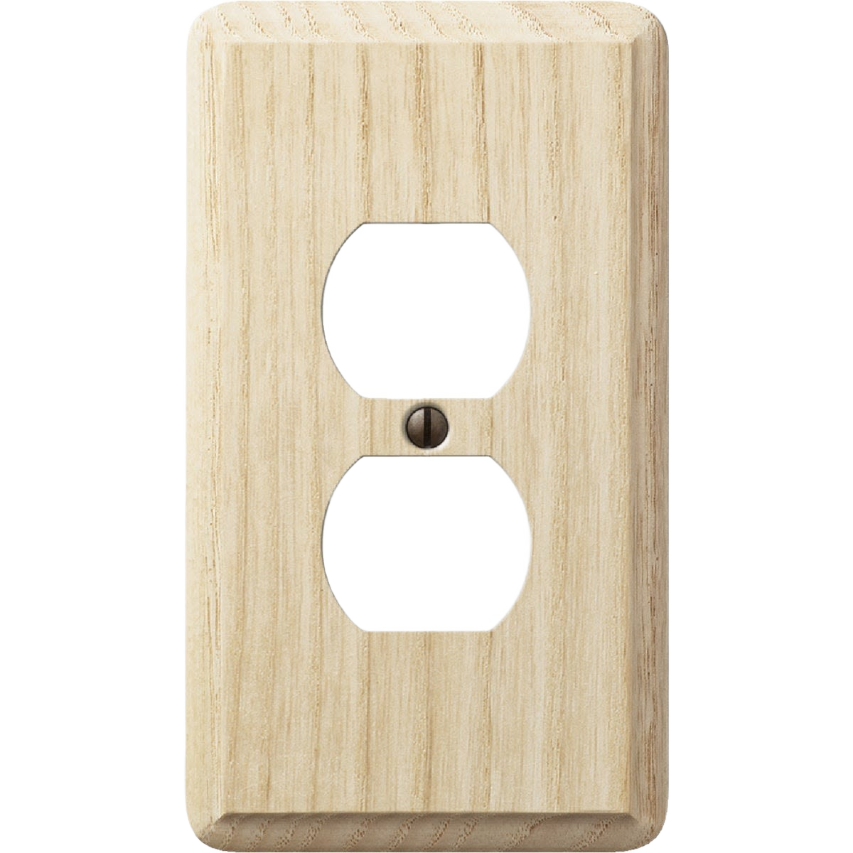 Unfinished solid oak 1-gang outlet wall plate designed for home improvement and electrical projects