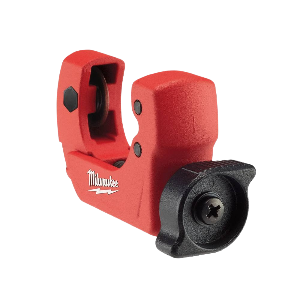Compact red tubing cutter with ergonomic grip and steel blade designed for precise copper pipe cutting in home improvement tasks