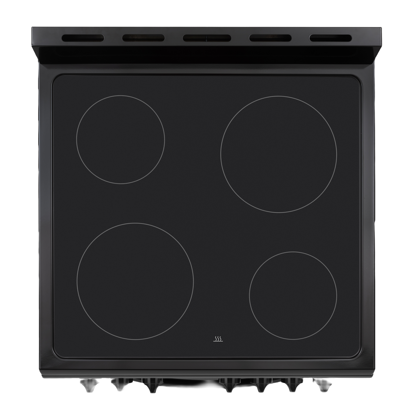 Black electric range cooktop with four radiant heating elements and control knobs for kitchen appliances and home improvement.