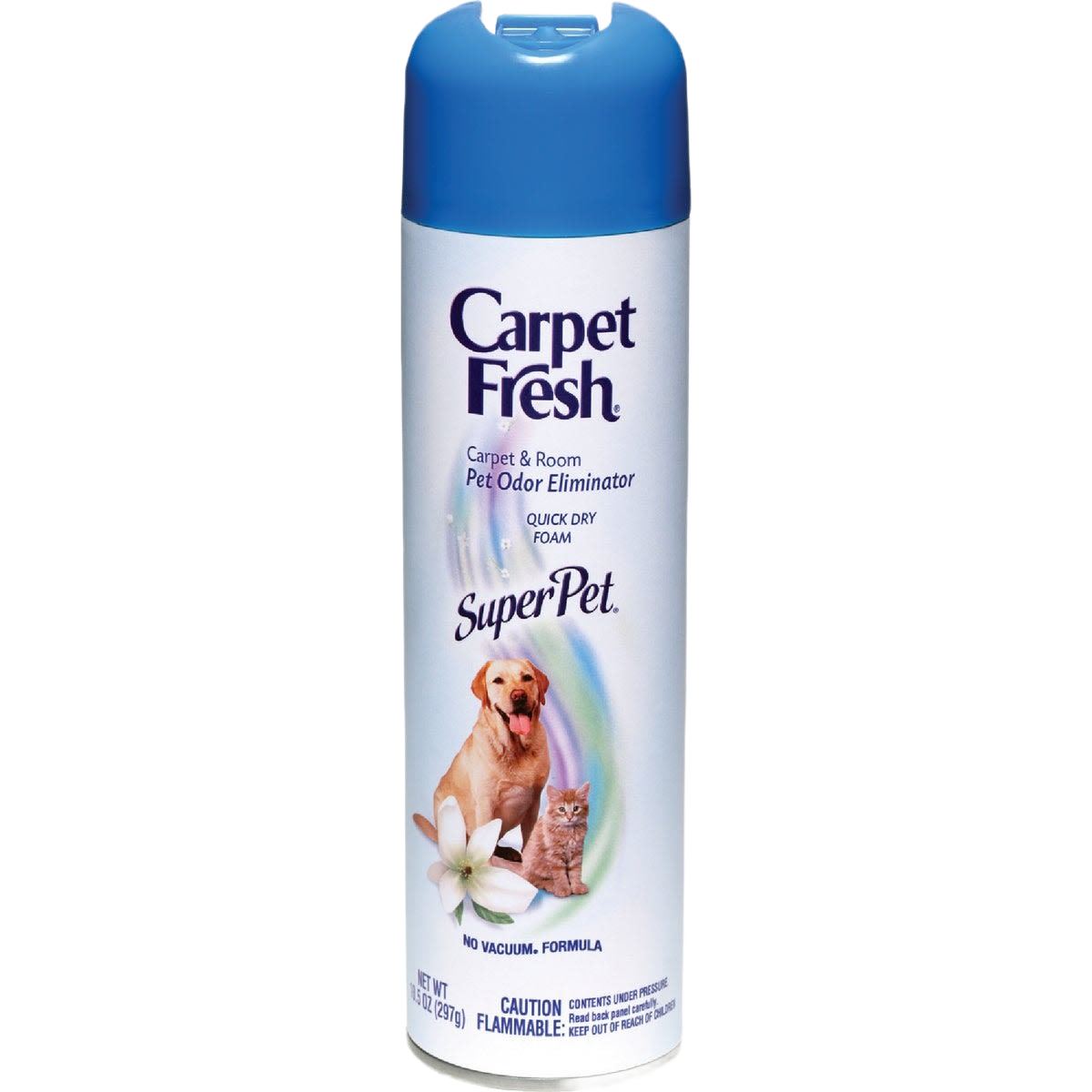 Blue-capped can of Carpet Fresh pet odor eliminator foam cleaner for carpets in floor care product range