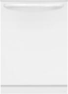 White 24-inch built-in dishwasher with a sleek handle, part of kitchen and appliances collection.