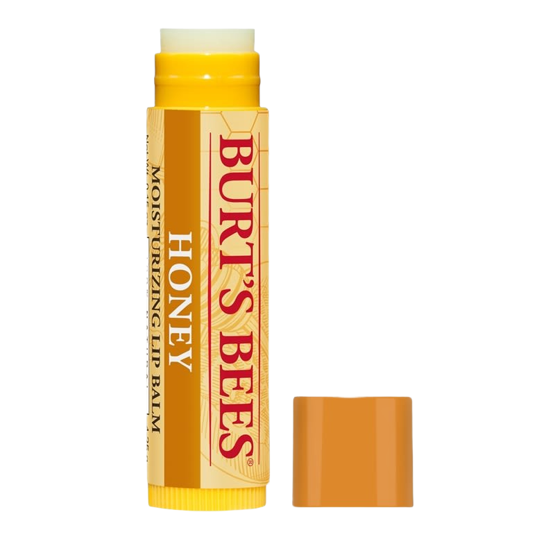 Tube of honey-flavored moisturizing lip balm with natural ingredients for daily lip hydration and care