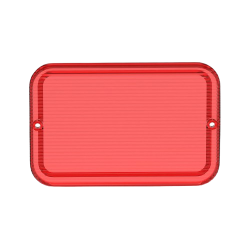 Red rectangular warning lens with two mounting holes designed for equipment or vehicle safety and home improvement use