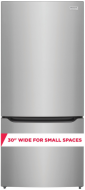 sleek silver bottom freezer refrigerator with clean lines and standard depth for compact kitchens in appliances collection