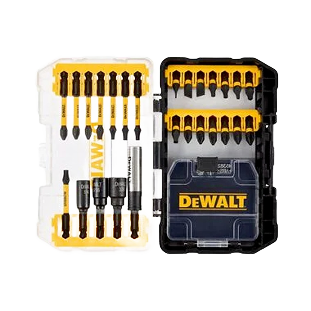 26-piece DEWALT bit set with impact-ready Flextorq technology in durable case for tool accessories and home improvement tasks