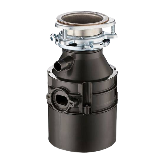 Black and silver 1/2 horsepower garbage disposal unit for kitchen plumbing and appliance home improvement tasks