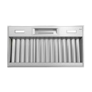 Stainless steel custom insert hood with modern design for over the range installation in kitchen appliances collection
