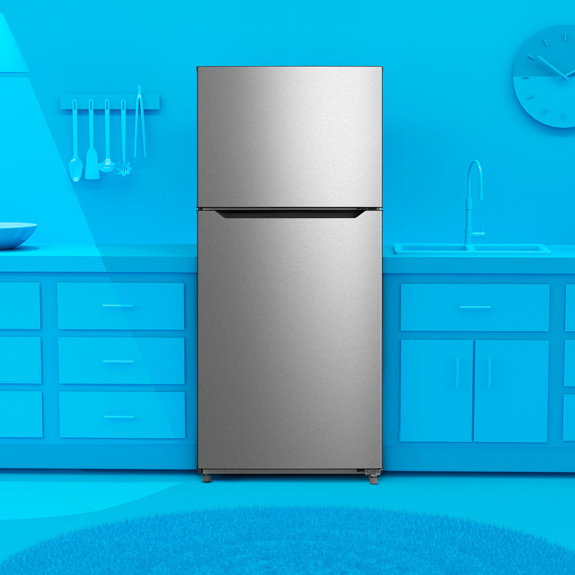 Stainless steel top freezer refrigerator in modern kitchen setting from Refrigerators and Appliances collections