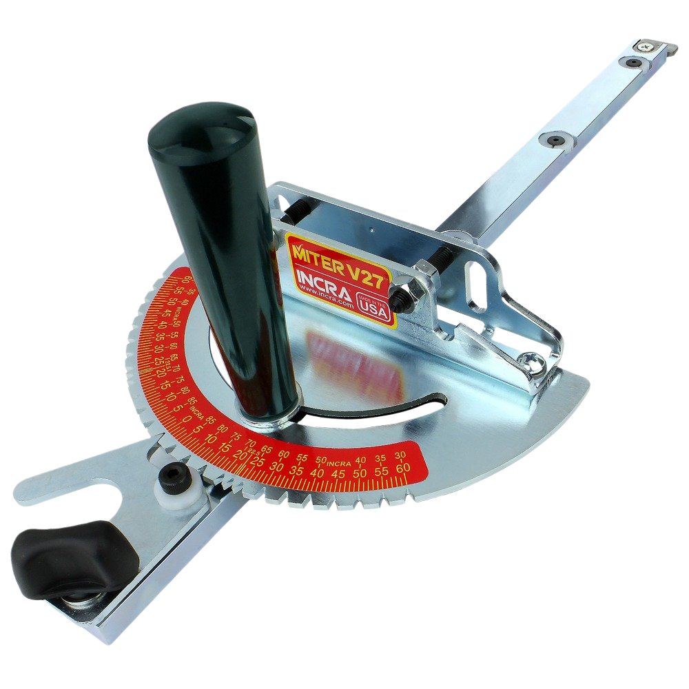 Precision metal miter gauge with angle measurements and ergonomic handle in saw accessories and tool accessories collections