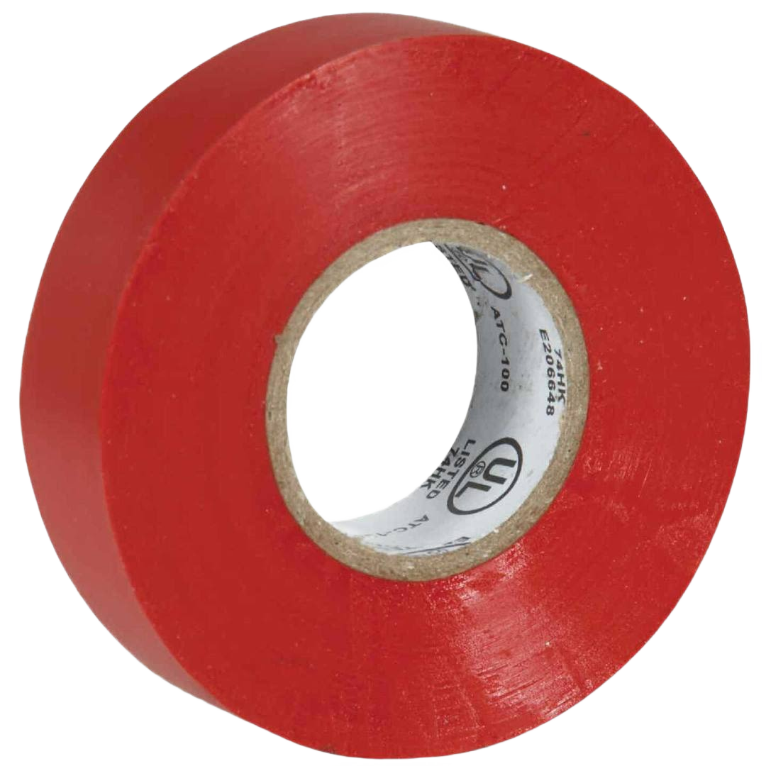 Red vinyl electrical tape roll with rubber-based adhesive for insulation in electrical tools and home improvement collection