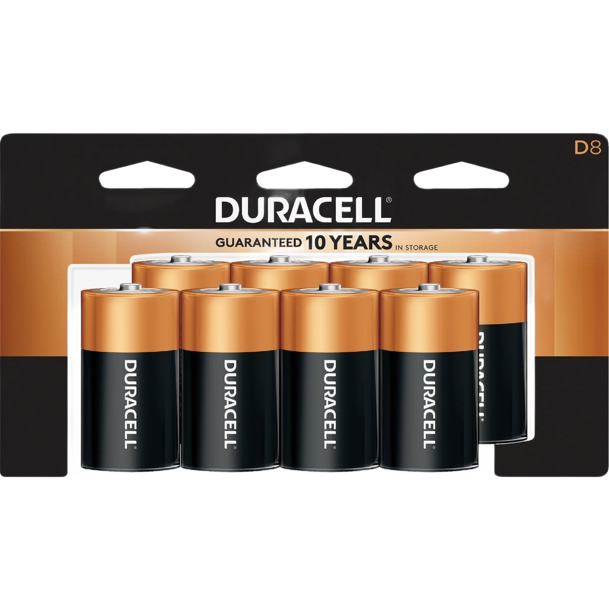 Eight-pack of durable copper-top alkaline D batteries for household and electrical use under $50 and home improvement collections