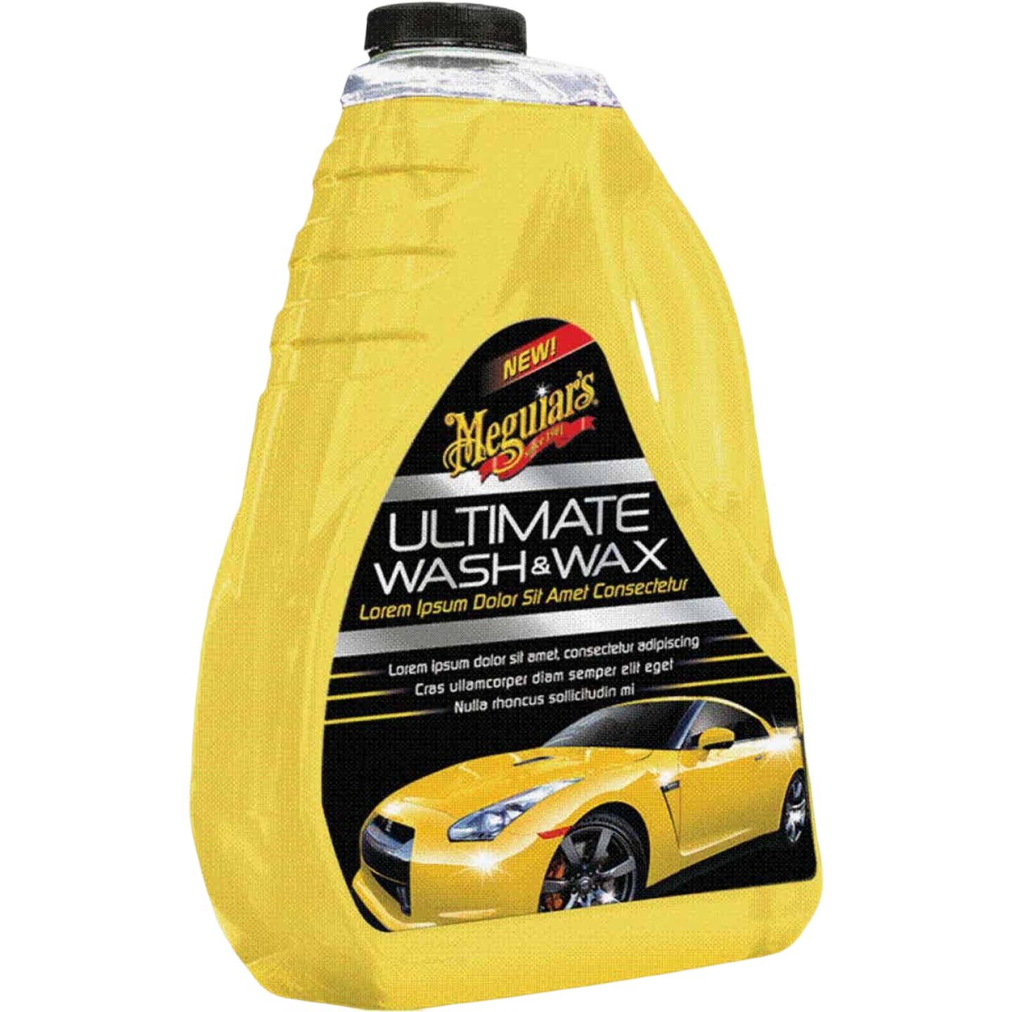 Yellow plastic bottle of car wash and wax in cleaning supplies and automotive accessories collections