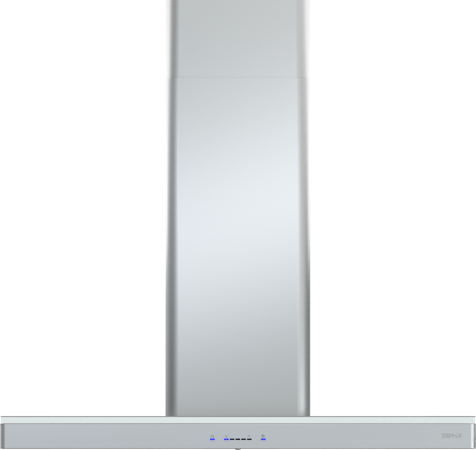 Sleek stainless steel chimney hood with ambient LED lighting in kitchen appliances and range hoods collection