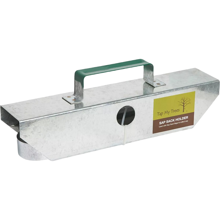 Galvanized metal sap sack holder with green handle for outdoor living and lawn and garden tool collections under $50