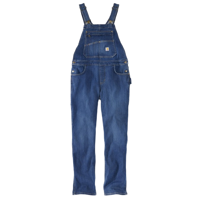 Women's durable denim bib overall with adjustable straps and multiple pockets for practical workwear use
