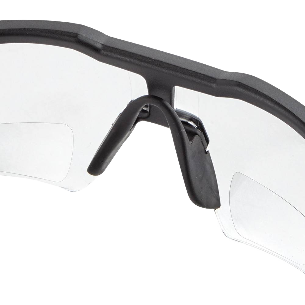 Clear safety glasses with 2.5x magnification lenses and anti-scratch coating for hardware and safety protection gear