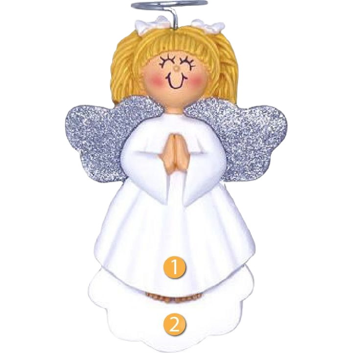 Blonde baby angel ornament with glittery silver wings and white dress for Christmas Ornaments & Tree Decorations collection