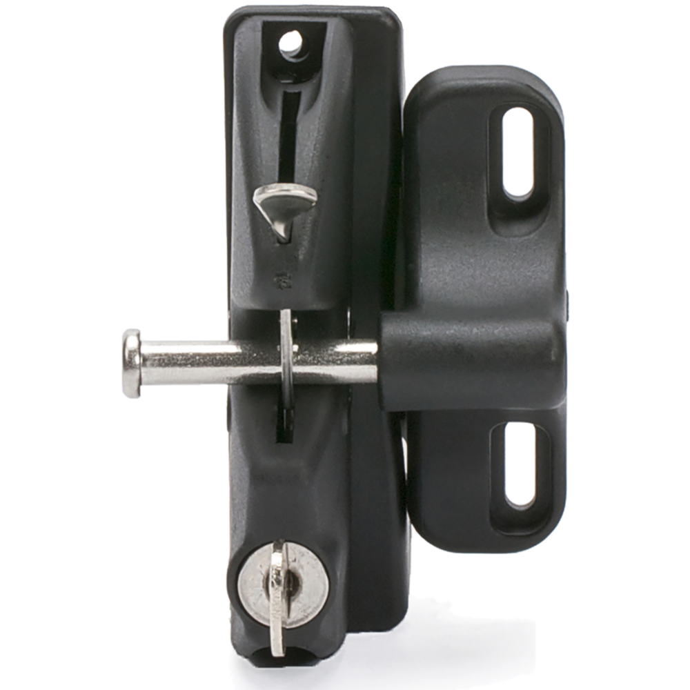 Black key lockable gate latch with metal bolt for enhanced security in gate hardware and home improvement collections