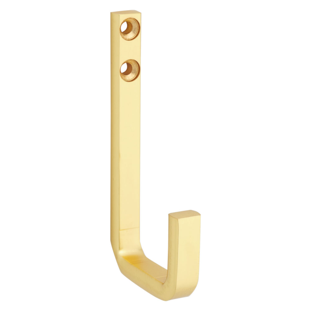 Brushed gold modern metal hook with dual mounting holes for storage and organization projects under $50