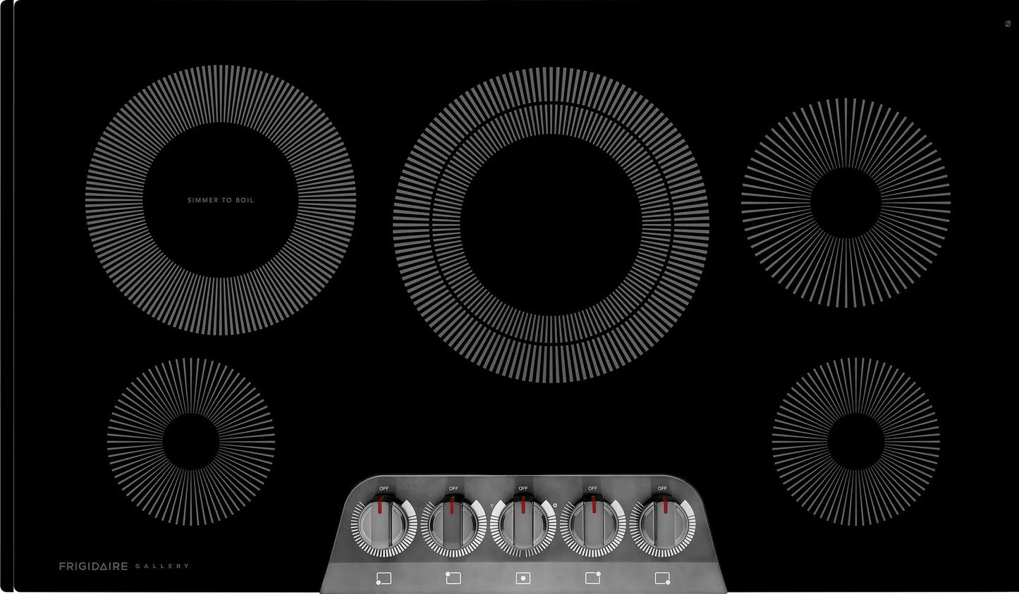 36-inch black electric cooktop with five heating elements and front control knobs in kitchen & kitchenware collection