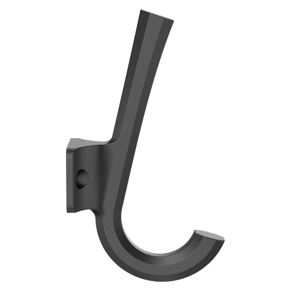 Matte black angled hook with mounting holes for versatile storage in garage, dorm, and home organization under $50