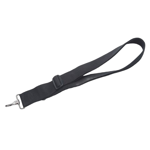 Black adjustable single harness strap with metal clip, accessory for power tools and home improvement tasks