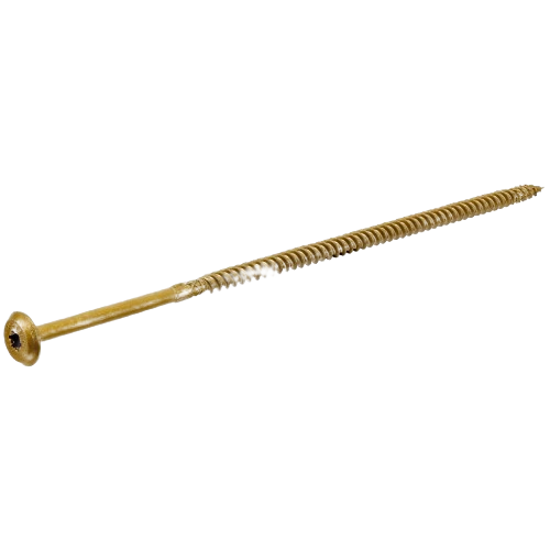 Gold-toned 3/8 x 12 inch structural track shoe bolt with star drive, for hardware and lumber fastening projects