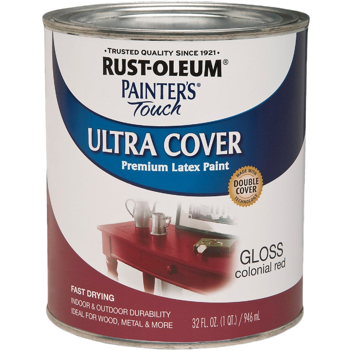 Quart can of Rust-Oleum gloss enamel paint in colonial red for specialty paint and home improvement under $50 collections