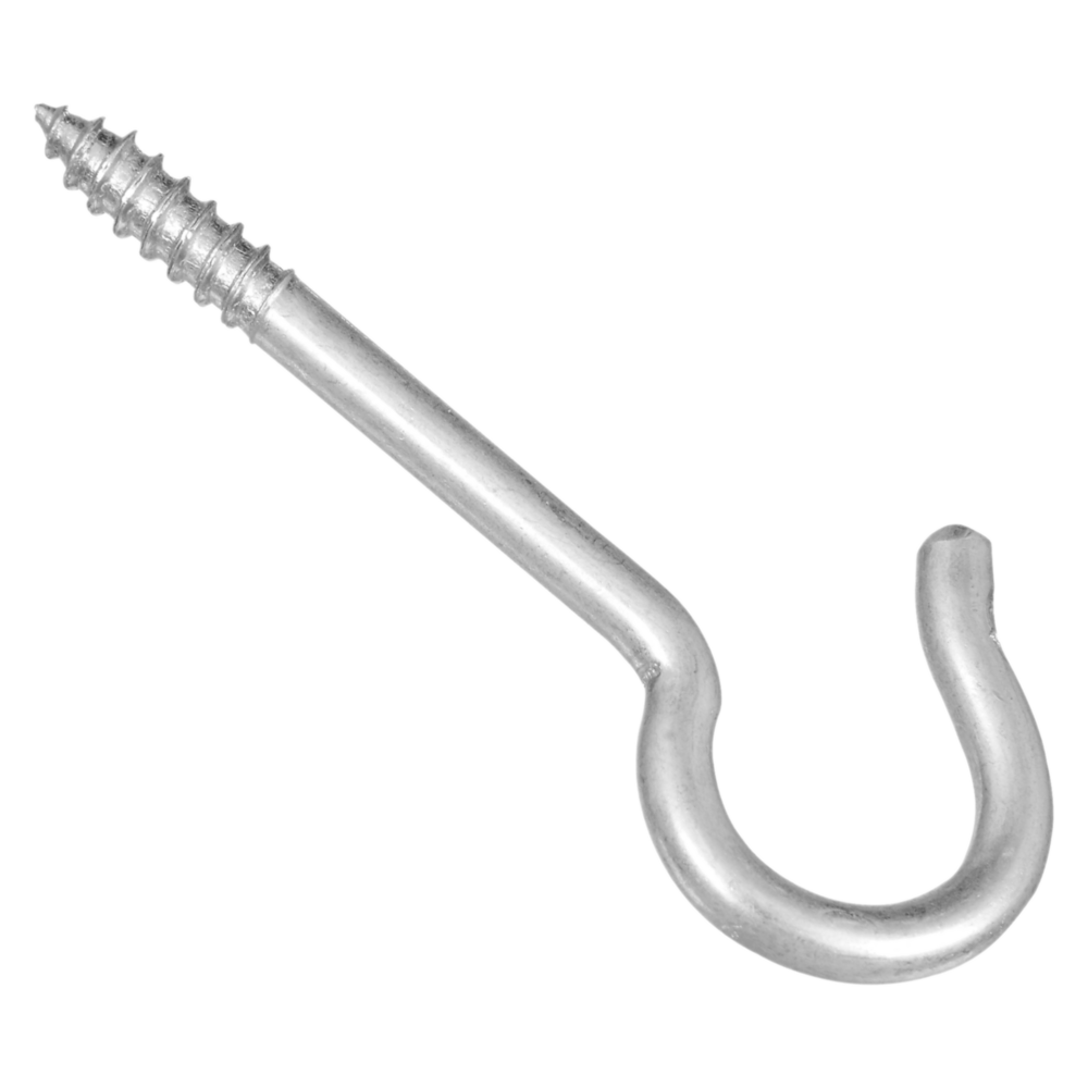 Zinc-plated steel ceiling hook with screw end for hanging items in hardware and home improvement projects under $50