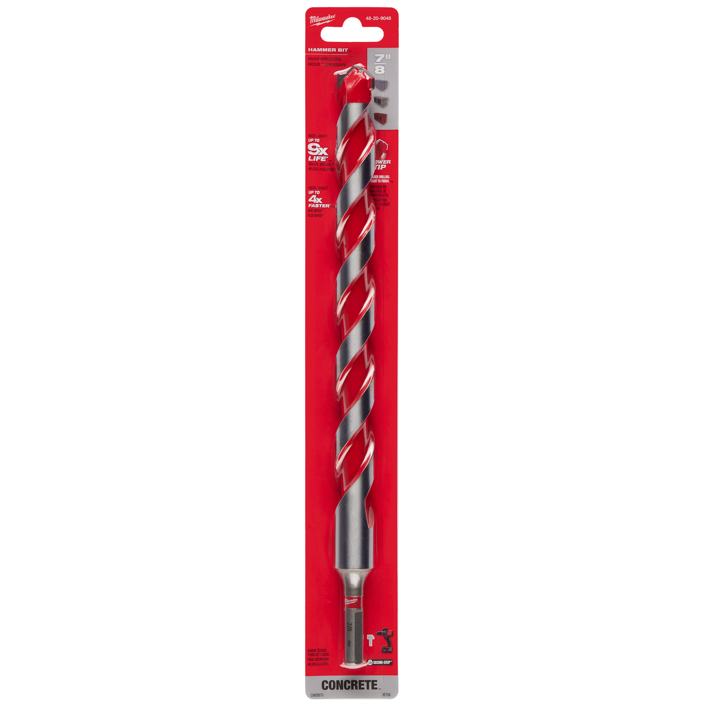 Milwaukee 7/8-inch carbide-tipped hammer drill bit in red packaging for concrete drilling in tool accessories collection