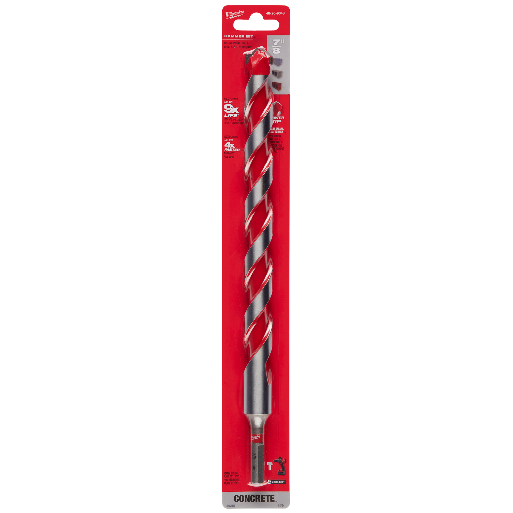 Milwaukee 7/8-inch carbide-tipped hammer drill bit in red packaging for concrete drilling in tool accessories collection