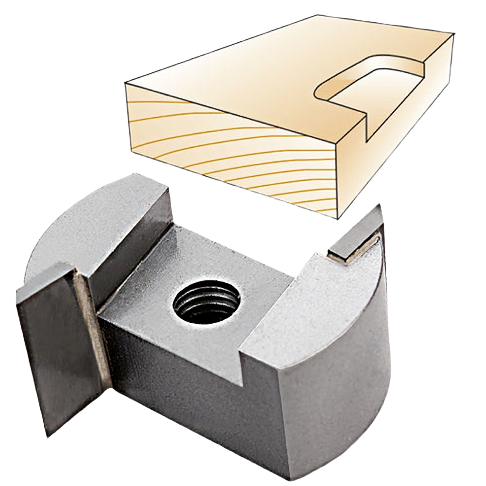 Metal helix mortise cutter bit with downshear design shown alongside wood hinge mortise cutout for tool accessories collection