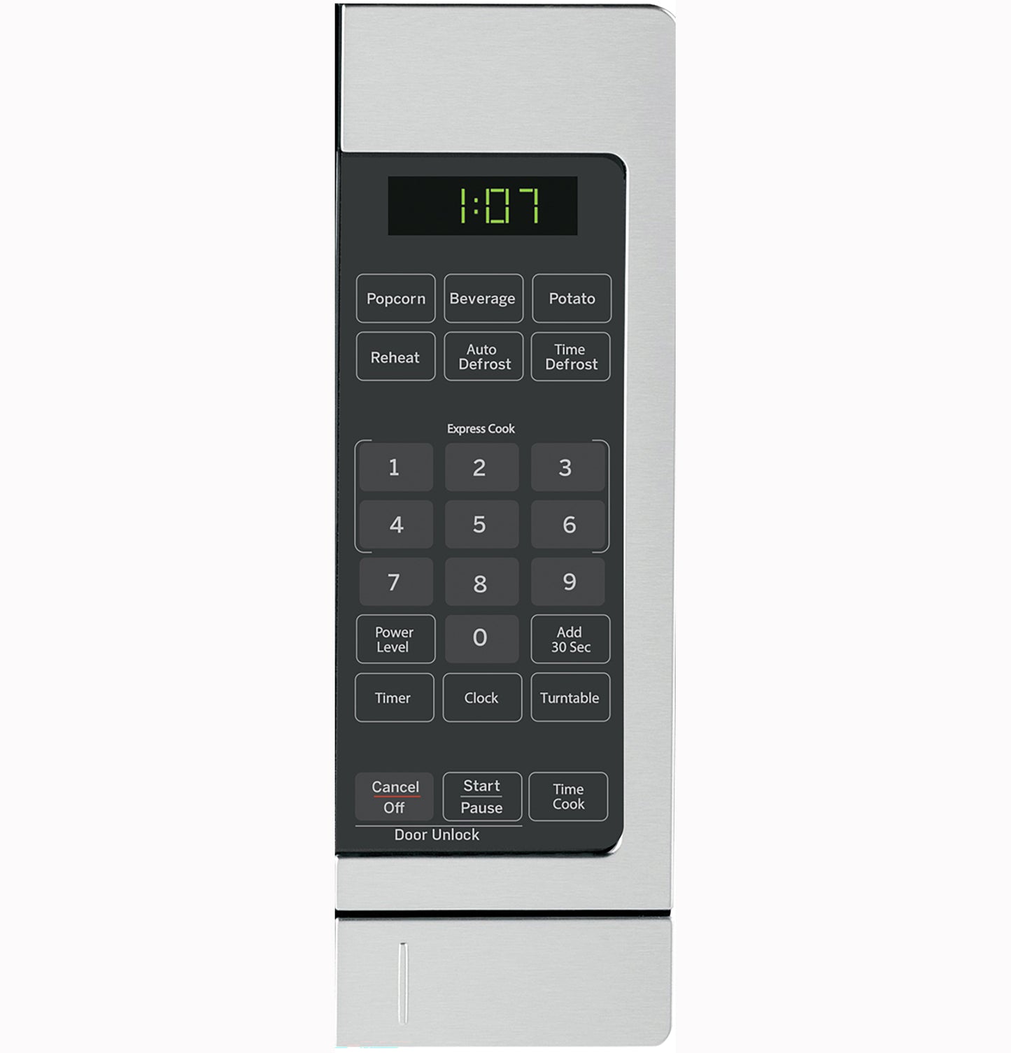 Digital control panel with timer and preset cooking buttons on stainless steel microwave from Microwaves collection