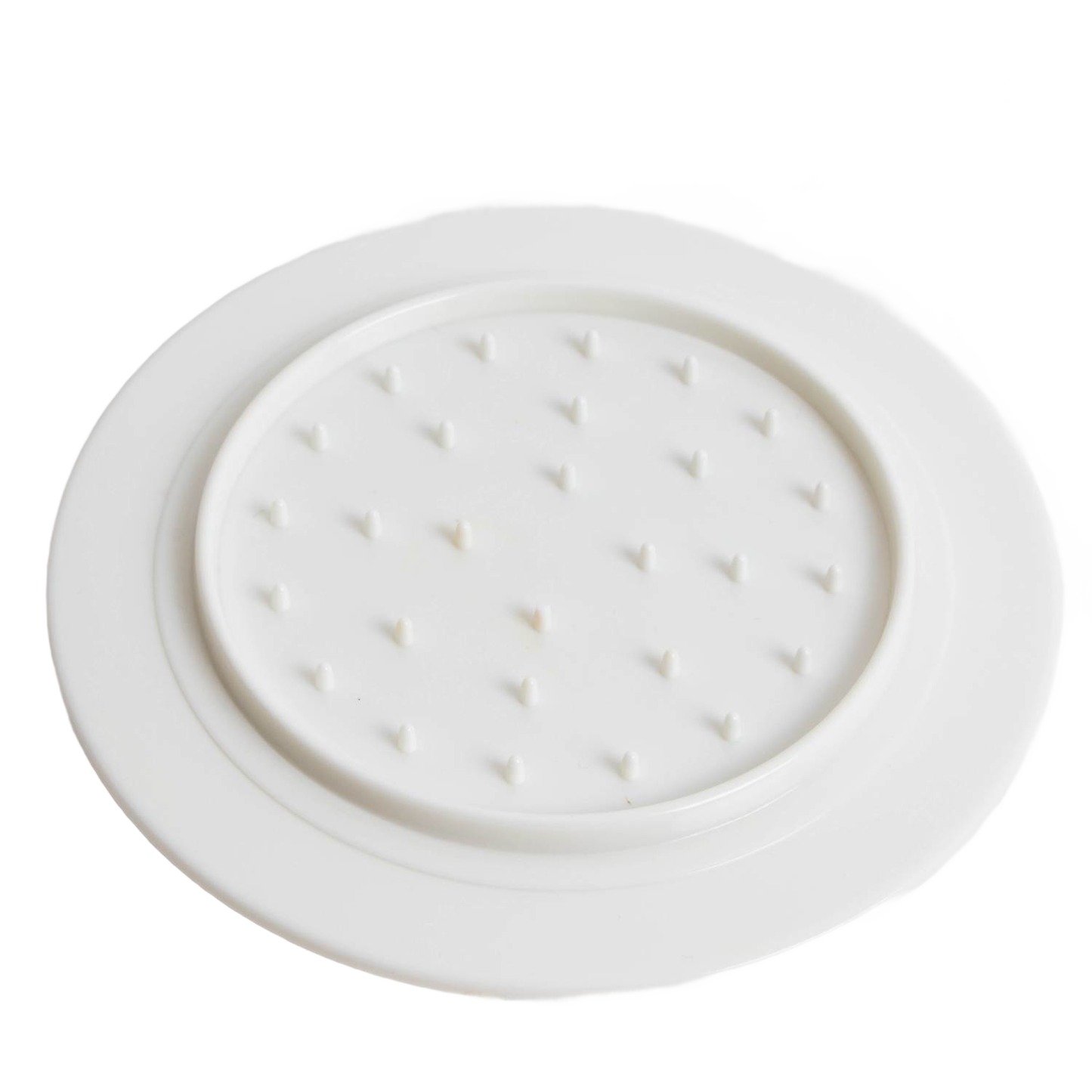 White circular plastic jar lid with raised triangular gripper pattern, suitable for kitchenware and under $50 collections
