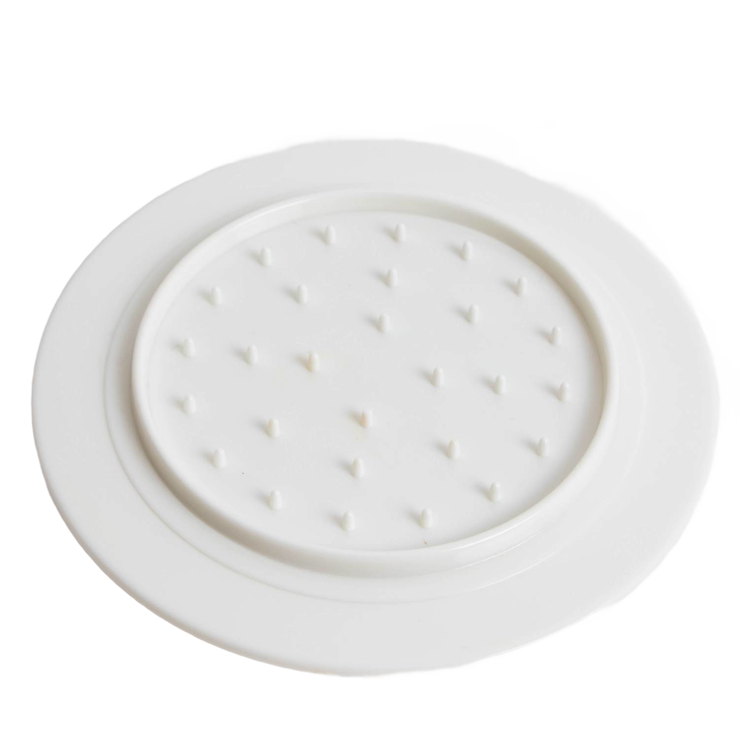 White circular plastic jar lid with raised triangular gripper pattern, suitable for kitchenware and under $50 collections