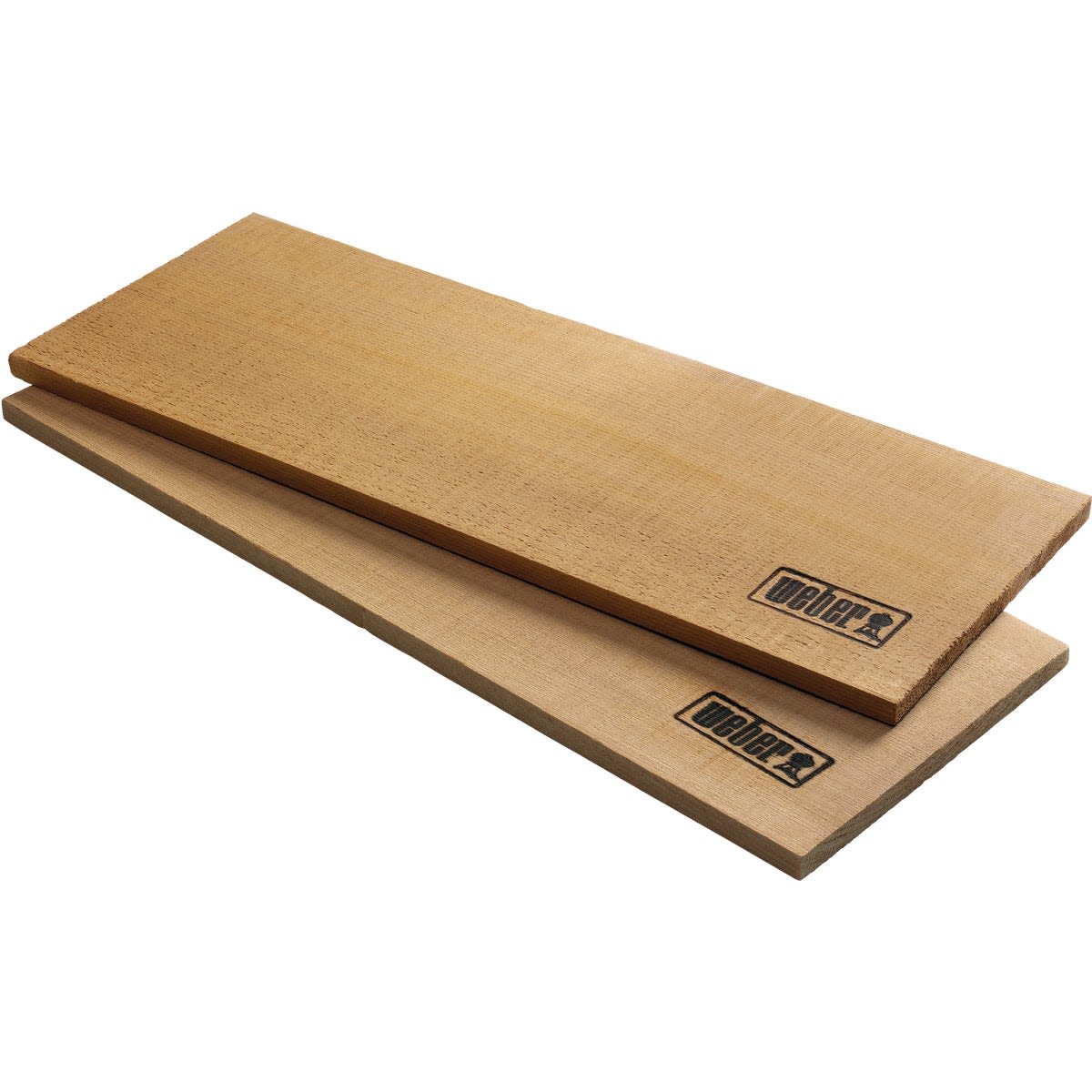 Two thick cedar grilling planks with Weber branding for enhanced outdoor cooking and grill accessories collections