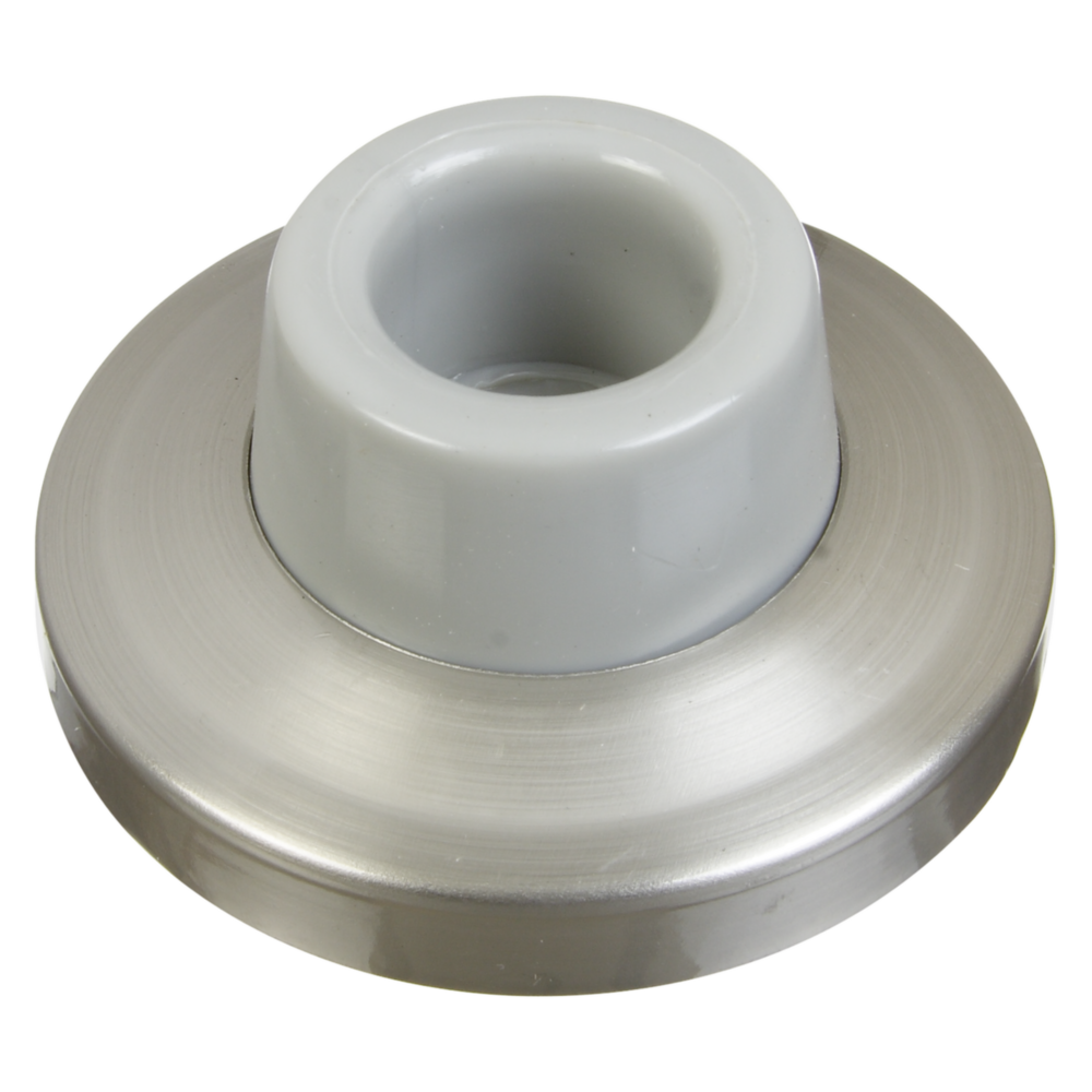 Wall-mounted solid brass door stop with large base and protective rubber buffer in door accessories collection