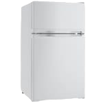 Compact white dual-door refrigerator with top freezer and interior light from kitchen and appliances collection