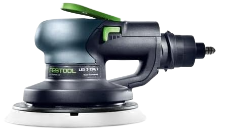Compact compressed air eccentric sander with ergonomic handle for efficient sanding in power tools and home improvement tasks