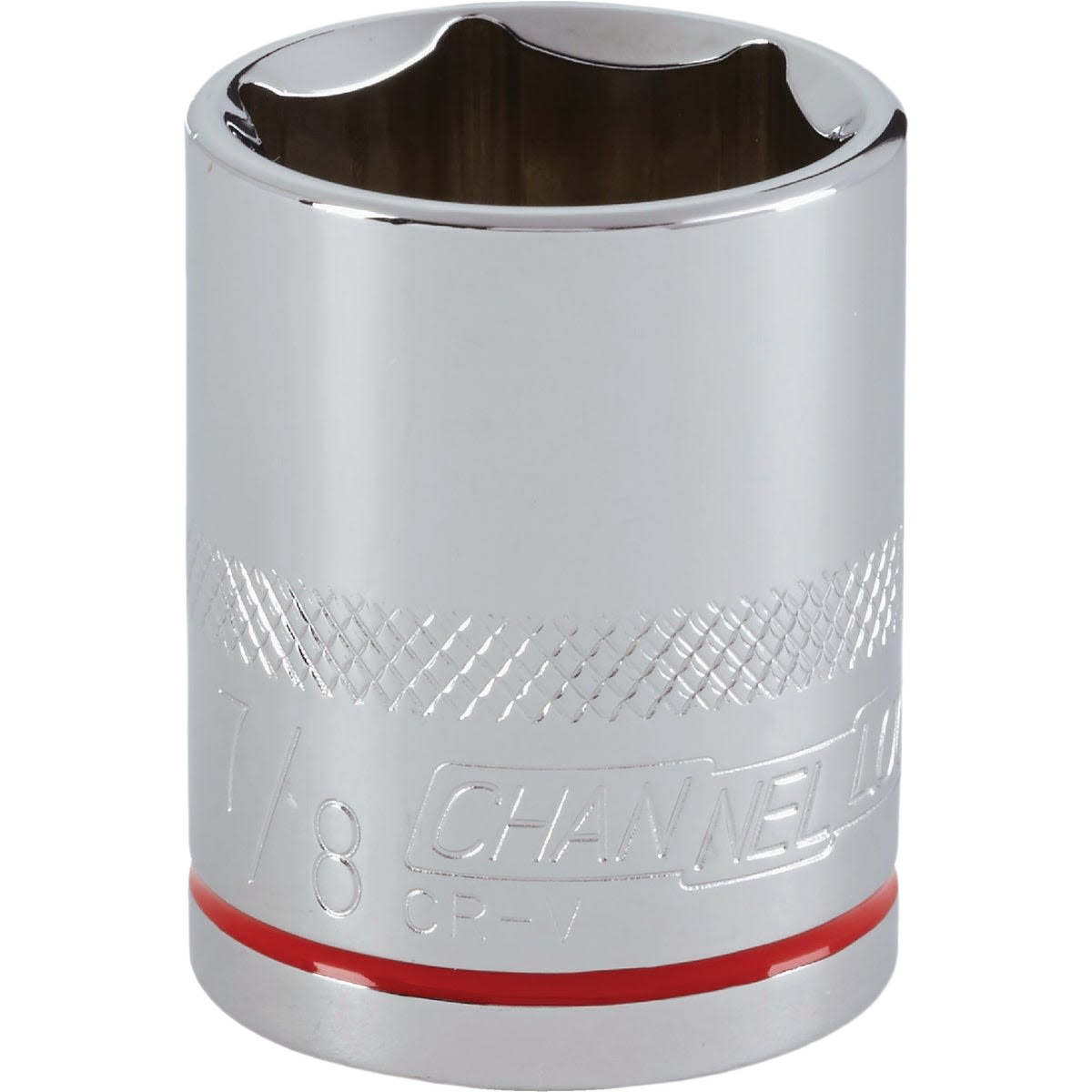 Chrome-finished 7/8 inch 6-point shallow socket with textured grip for sockets and ratchets hand tools collection