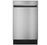 Stainless steel dishwasher with black handle and base from Dishwashers and Kitchen & Kitchenware collections