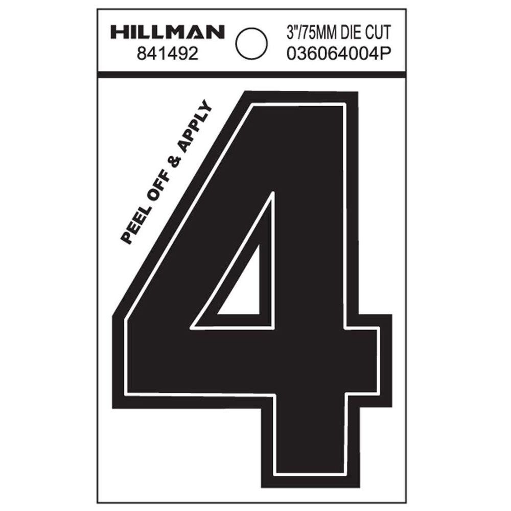 Black adhesive house number 4 with peel-off backing for easy application in home improvement projects