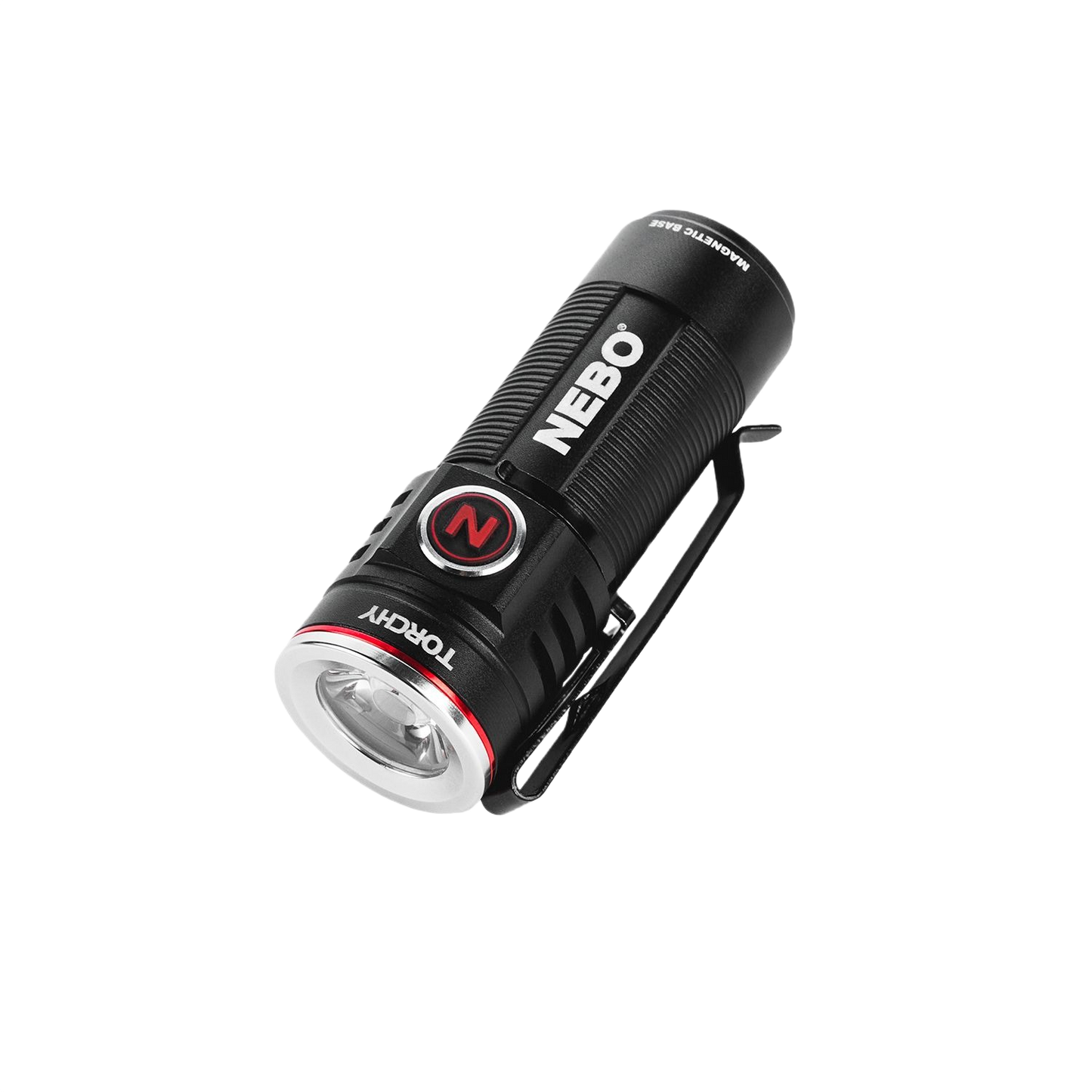 Compact black rechargeable flashlight with clip and high lumen output for tools and home improvement tasks