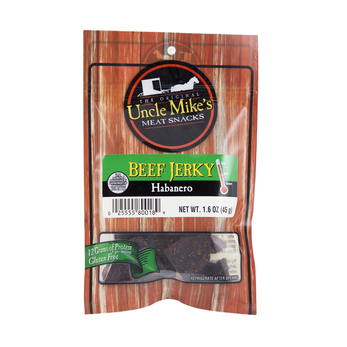 Packaged habanero beef jerky with 12 grams protein and gluten-free label from Chips & Snacks under $50 collection